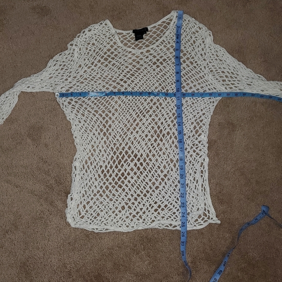 Venus M/L mesh fishnet long sleeve scoopneck sexy top and swim coverup side slit - Picture 4 of 5